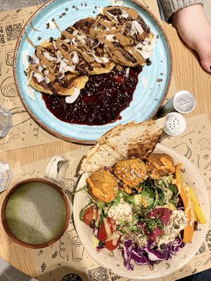 Sweet Pancakes and Falafel Bowl  at Rubik's in Thessaloniki
