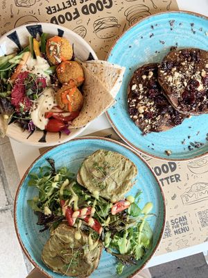 Falafel Bowl, Sweet Pancakes and Avocado Toast  at Rubik's in Thessaloniki