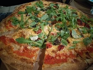 Vegan pizza at Rubik's in Thessaloniki