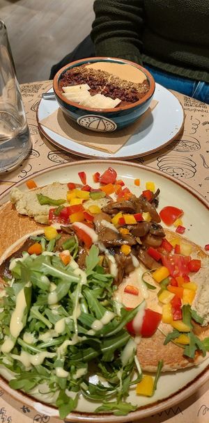 vegan mushroom jackfruit pancakes at Rubik's in Thessaloniki