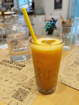 Orange ginger and turmeric smoothie at Rubik's in Thessaloniki
