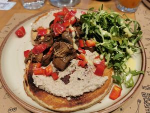 Mushroom and jackfruit pancakes at Rubik's in Thessaloniki
