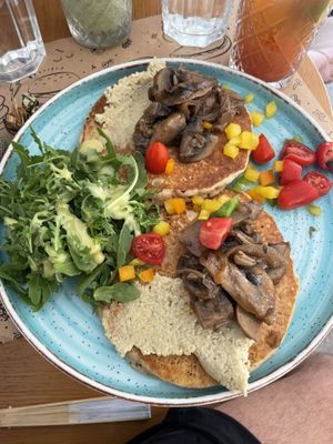 Savory pancake with jackfruit and mushrooms   at Rubik's in Thessaloniki