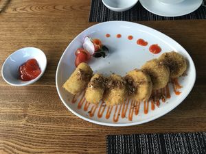 Fried tofu with shiitake   at An Nhien Garden in Hue