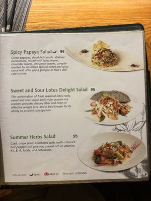 Menu  at An Nhien Garden in Hue