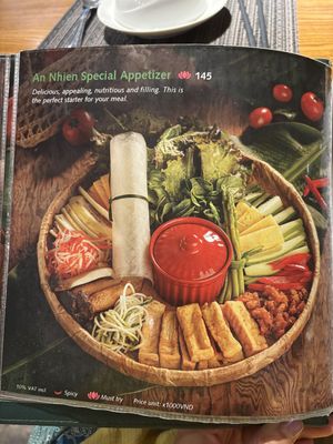 Menu  at An Nhien Garden in Hue