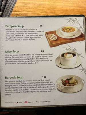 Menu  at An Nhien Garden in Hue