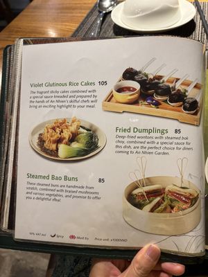 Menu  at An Nhien Garden in Hue