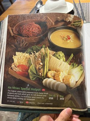 Menu  at An Nhien Garden in Hue