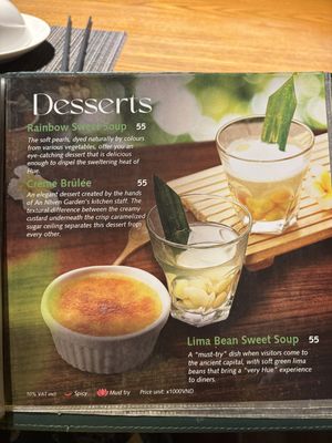 Menu  at An Nhien Garden in Hue