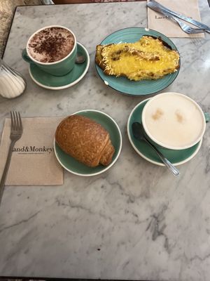 Pain au chocolat, croque monsieur and coffees  at Land & Monkeys - Amsterdam in Paris
