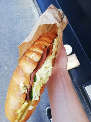 2md round, vegan bacon and scrambled egg I guess? at Land & Monkeys - Amsterdam in Paris