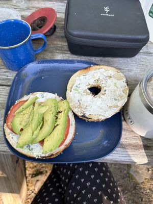 Tofu scallion cc w/ tomato and avocado (taken camping)  at Utopia Bagels in Queens