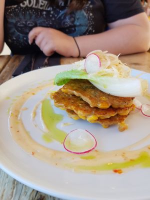 Sweetcorn & Chilli Fritters at Radius 7 in Stoke Fleming