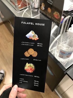 Comprehensive menu at Falafel House in Tirana