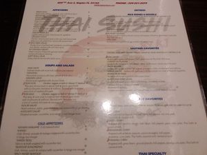 Part of their menu at Thai Sushi by KJ in Naples