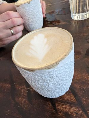 Flat white with oat milk at Greenwoods in Edinburgh