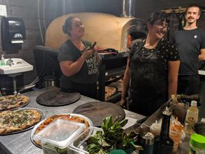 Smiles all around! at Old Soul Pizza in Roseburg