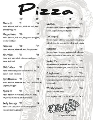 Menu at Old Soul Pizza in Roseburg