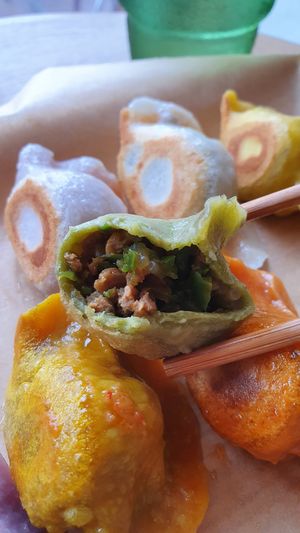 Green peppers and soy meat at Vegan Gyoza Yu Cafe in Tokyo