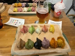 Vegan gyoza set and drinks   at Vegan Gyoza Yu Cafe in Tokyo
