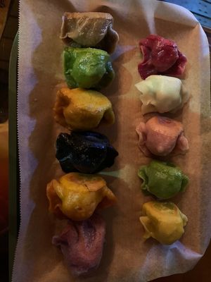 Set of 11 different gyoza flavors  at Vegan Gyoza Yu Cafe in Tokyo