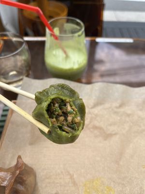 Green pepper soy meat  at Vegan Gyoza Yu Cafe in Tokyo