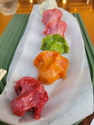 Mix of vegan gyoza- note that all made with soy meat at Vegan Gyoza Yu Cafe in Tokyo