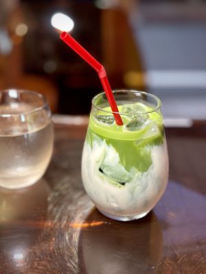 Iced Oat Milk Matcha Latte  at Vegan Gyoza Yu Cafe in Tokyo