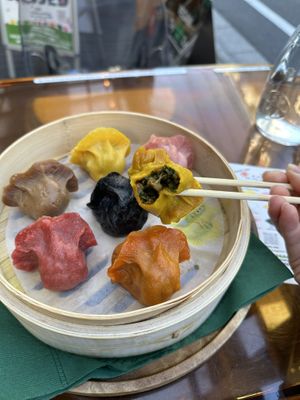 Steamed gyozas. Inside Coriander   at Vegan Gyoza Yu Cafe in Tokyo