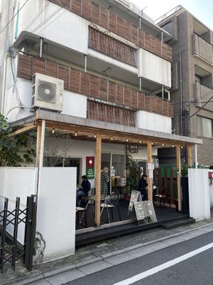 Exterior and patio  at Vegan Gyoza Yu Cafe in Tokyo