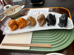 Pan-Fried selection:
2 - Eggplant Miso
2 - Garlic Miso
2 - Green onion Miso at Vegan Gyoza Yu Cafe in Tokyo