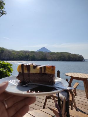 Passion fruit and chocolate cheesecake (with a view! at El Pital in Ometepe