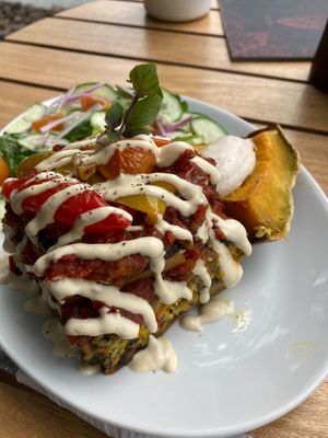 Sunday brunch lasagne  at El Pital in Ometepe