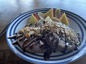 Chocolate almond pancakes   at El Pital in Ometepe