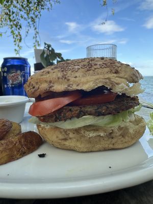Veggie burger side view   at El Pital in Ometepe