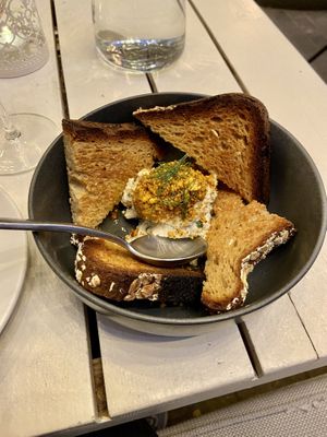 Smoked mushroom conserva with the best gluten free bread I’ve had at The Well in Austin