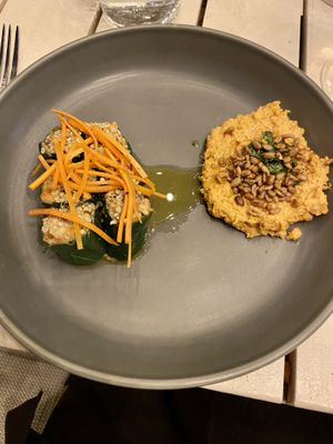 I was so full after the first course but still managed to finish everything on this plate. Soooo good! at The Well in Austin