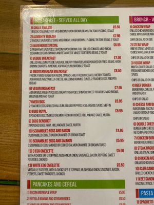 Breakfast menu at The Warehouse Cafe in Liverpool