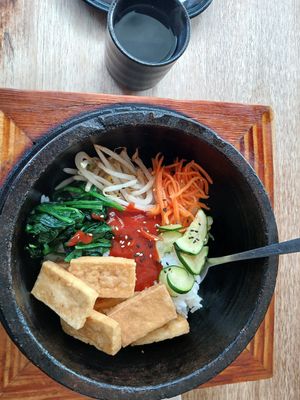 I had this vegan bibimbap - very tasty (and spicy) at Kimchi House in Colchester