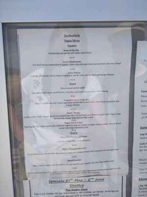 Vegan menu at The Benllech in Benllech