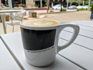 Outdoor seating recently expanded. at Houndstooth Coffee in Austin