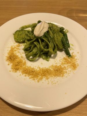 Christmas dinner: gluten-free pasta with pesto  at Saishoku Ryouri F - Vegan Restaurant F in Kyoto
