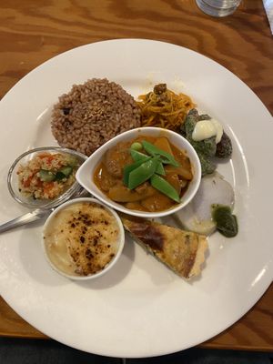 Beef stroganoff with six sides  at Saishoku Ryouri F - Vegan Restaurant F in Kyoto