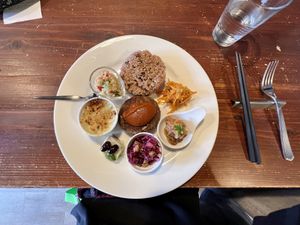 ‘Hamburg steak’ style lentil patty + sides  at Saishoku Ryouri F - Vegan Restaurant F in Kyoto