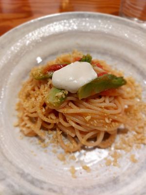 Pasta - spelt flour spaghetti at Saishoku Ryouri F - Vegan Restaurant F in Kyoto