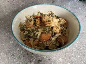 Buddha Bowl - changes frequently, red Thai curry with tofu and noodles   at FRONT Community Hub in Charlton Kings