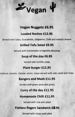 Vegan menu from 2024; found nuggets and fishless fingers no longer available in March 2025 at The Beach Bar and Restaurant in Isle Of Sheppey
