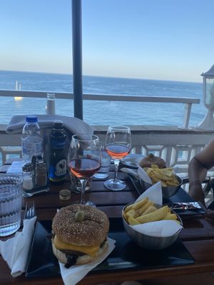Not vegan burger (boyfriend), just to show the view at Iguana Cafe in Albufeira