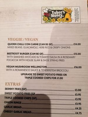 Menu at Sgwd Gwladys in Neath